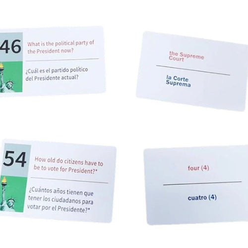 Tarjetas de Estudio para el Examen de Ciudadanía — 100 Preguntas en Inglés y Español