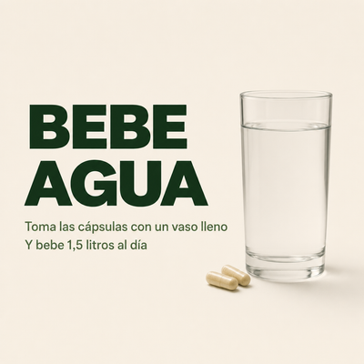 Bebe agua: toma las cápsulas con un vaso lleno y bebe 1,5 litros al día