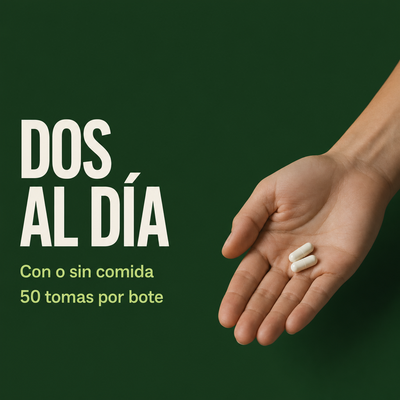 Dos cápsulas al día en la palma de la mano, con o sin comida