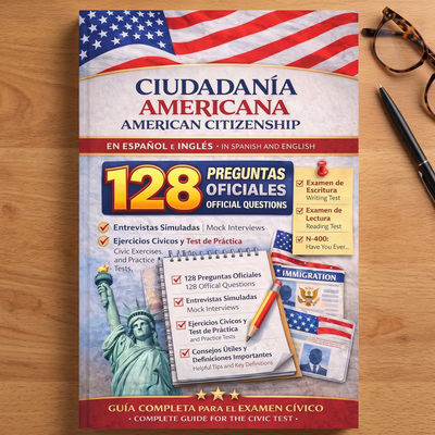 Guía de Ciudadanía Americana sobre una mesa de madera